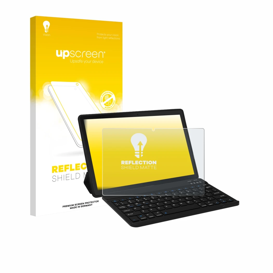 Face avant d’un emballage produit avec le logo de la marque upscreen. À côté, l’appareil Laptok YXPA7LBK 11