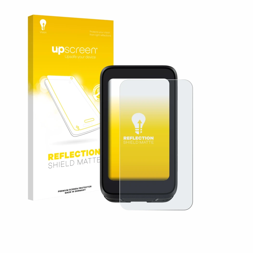 Face avant d’un emballage produit avec le logo de la marque upscreen. À côté, l’appareil igpsport BiNavi Air est représenté av