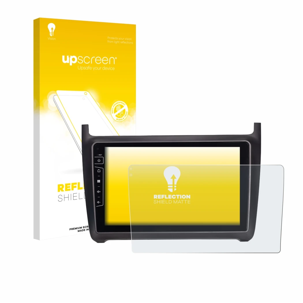 Face avant d’un emballage produit avec le logo de la marque upscreen. À côté, l’appareil Dynavin D9-69H Premium Flex 9