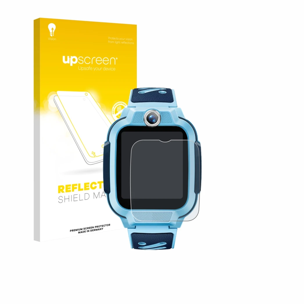 Face avant d’un emballage produit avec le logo de la marque upscreen. À côté, l’appareil Imoo Watch Phone Z3 est représenté av