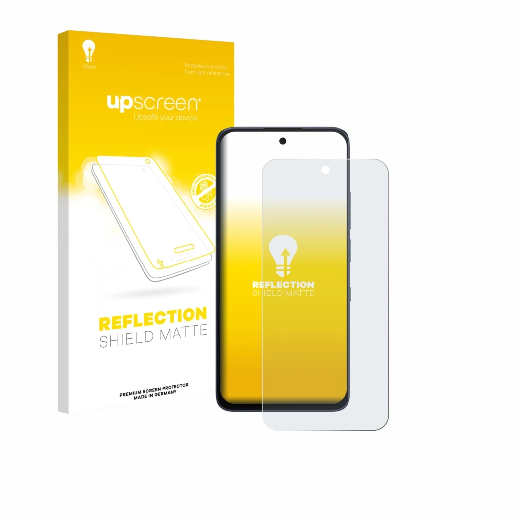 Face avant d’un emballage produit avec le logo de la marque upscreen. À côté, l’appareil TCL NxtPaper 70 Pro est représenté av
