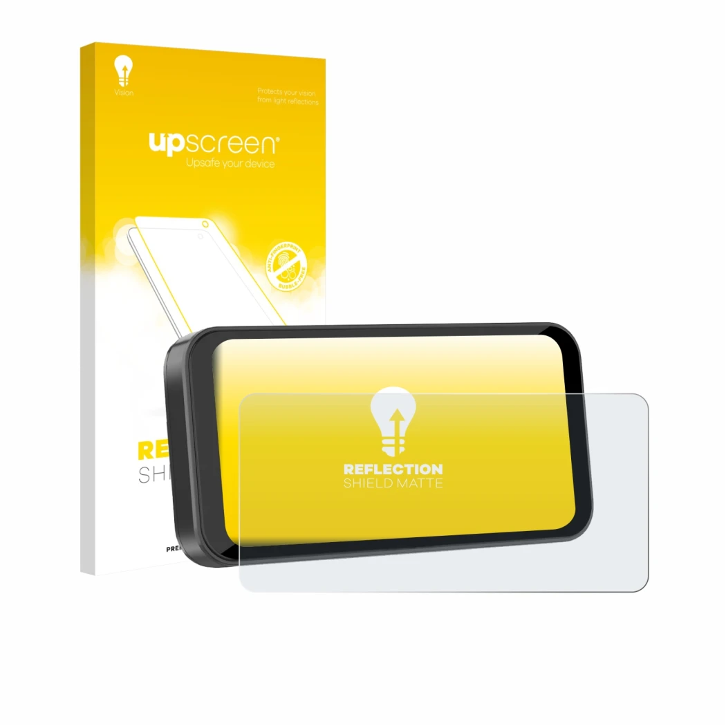 Face avant d’un emballage produit avec le logo de la marque upscreen. À côté, l’appareil Carpuride W603B 6.3