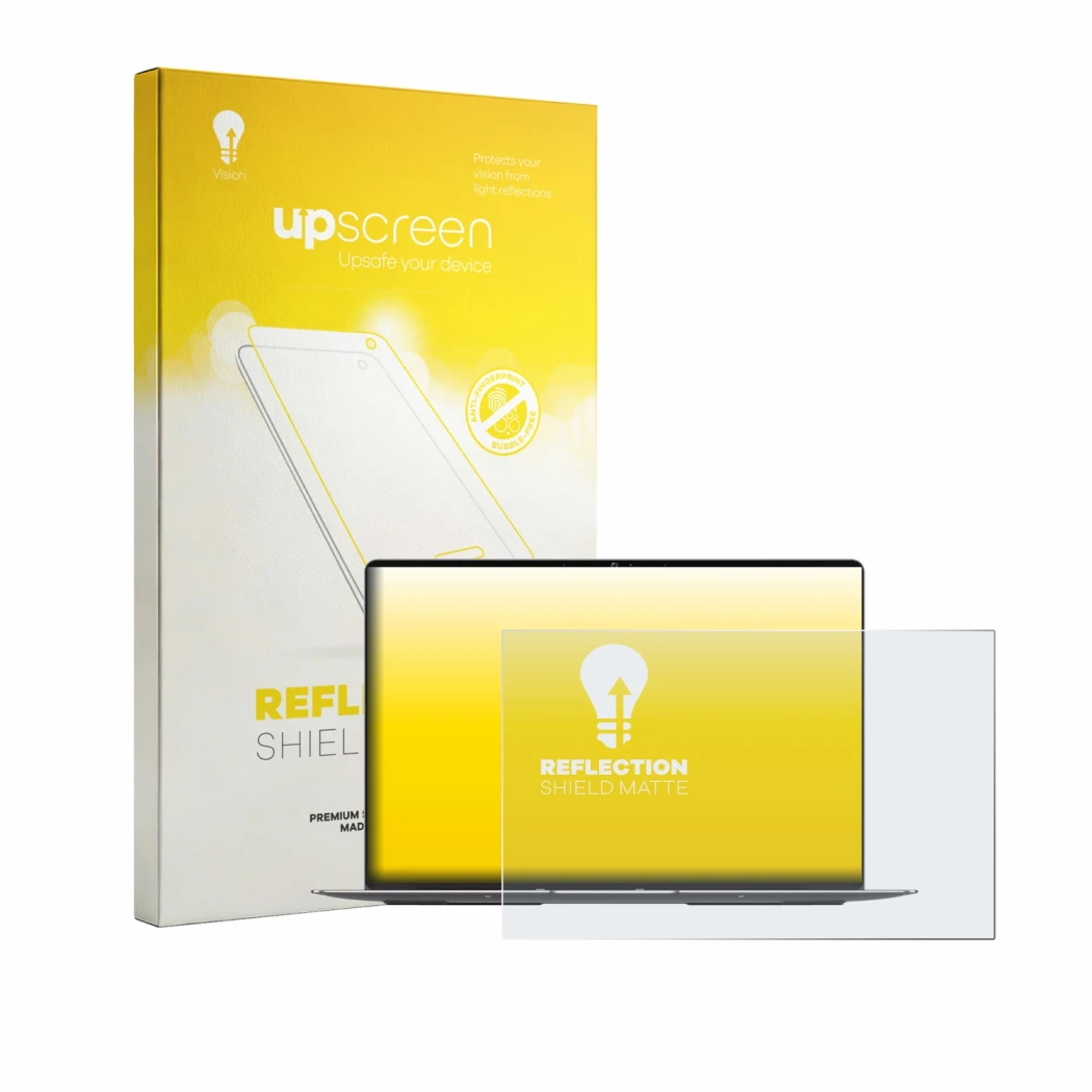 Face avant d’un emballage produit avec le logo de la marque upscreen. À côté, l’appareil Geekom GeekBook X14 Pro est représent