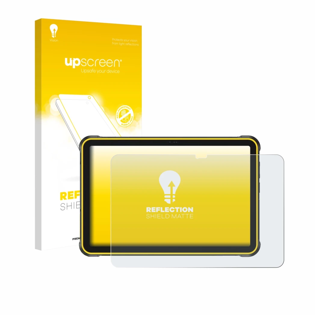 Face avant d’un emballage produit avec le logo de la marque upscreen. À côté, l’appareil Ulefone RugKing Pad 2 Pro est représe