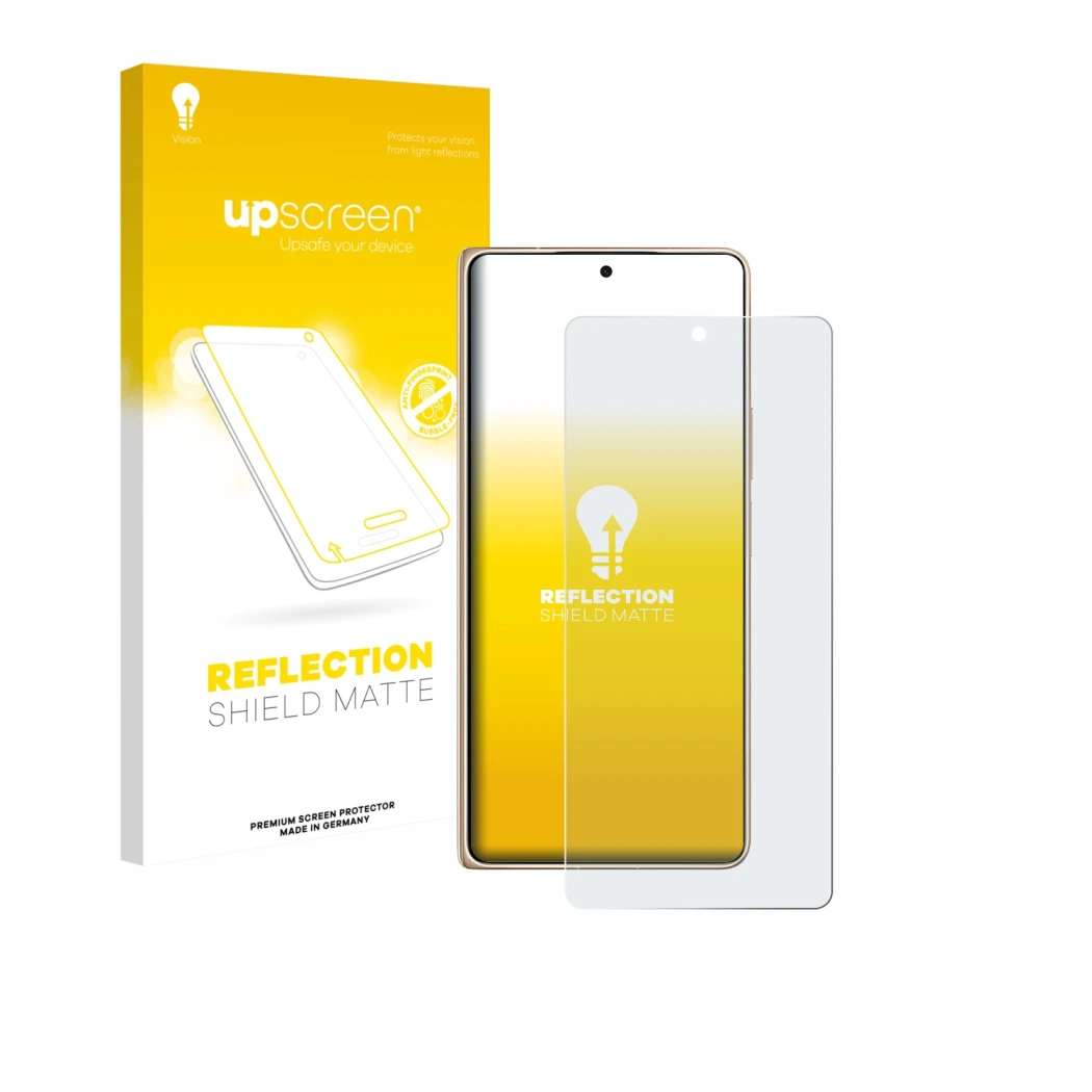 Face avant d’un emballage produit avec le logo de la marque upscreen. À côté, l’appareil Honor Magic V6 est représenté avec la