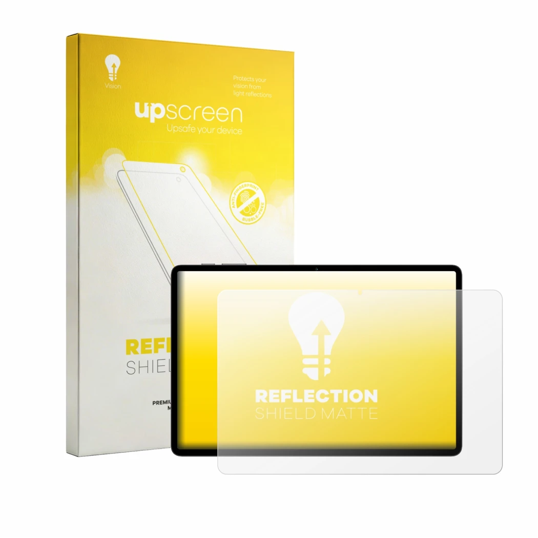 Face avant d’un emballage produit avec le logo de la marque upscreen. À côté, l’appareil Teclast P50T est représenté avec la p