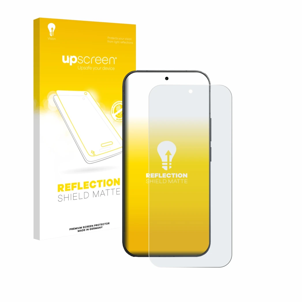 Face avant d’un emballage produit avec le logo de la marque upscreen. À côté, l’appareil Vivo V70 est représenté avec la prote