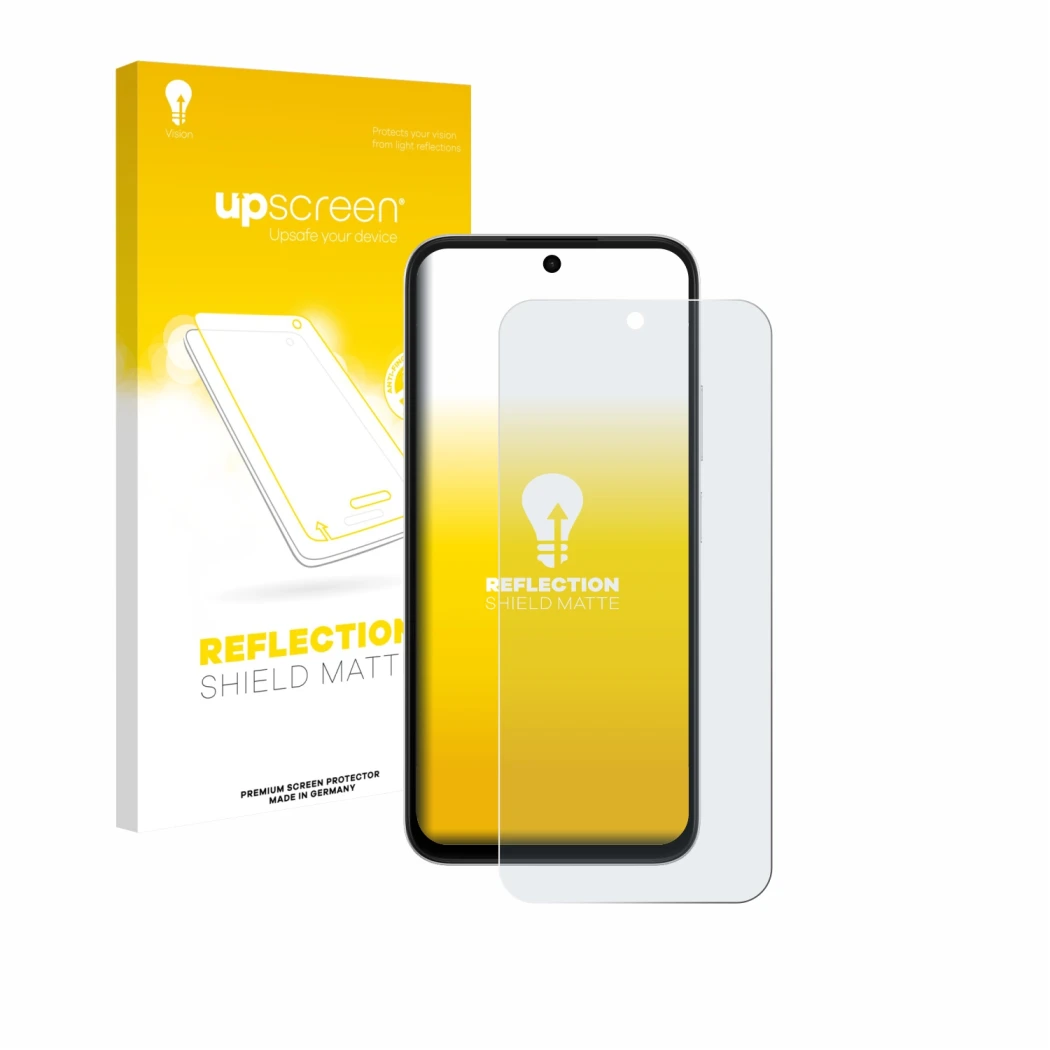 Face avant d’un emballage produit avec le logo de la marque upscreen. À côté, l’appareil Oppo A6s 4G est représenté avec la pr