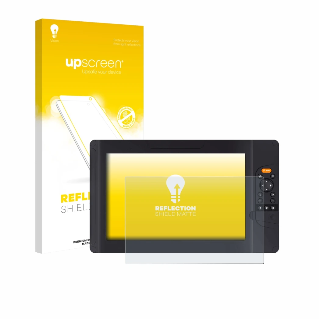 Face avant d’un emballage produit avec le logo de la marque upscreen. À côté, l’appareil Raymarine Element 12 HV est représent