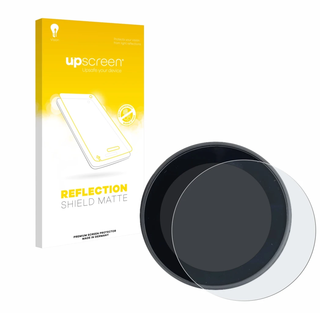 Face avant d’un emballage produit avec le logo de la marque upscreen. À côté, l’appareil Meraki Espresso Machine est représent