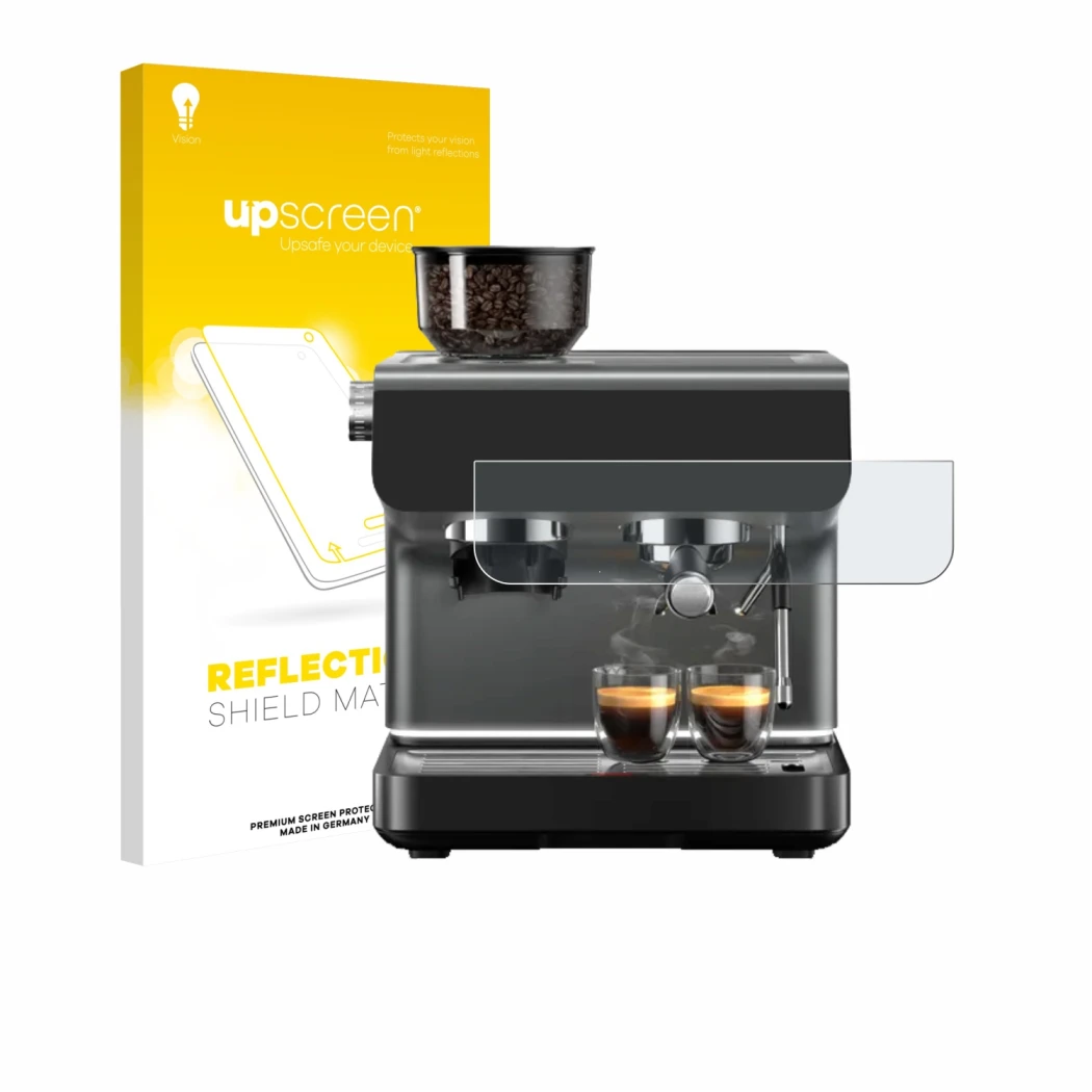 Face avant d’un emballage produit avec le logo de la marque upscreen. À côté, l’appareil WMF Espresso Pro est représenté avec
