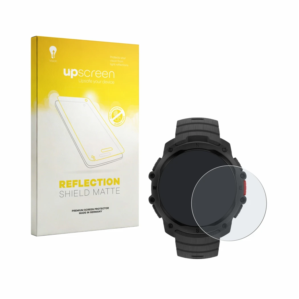 Face avant d’un emballage produit avec le logo de la marque upscreen. À côté, l’appareil Polar Street X est représenté avec la