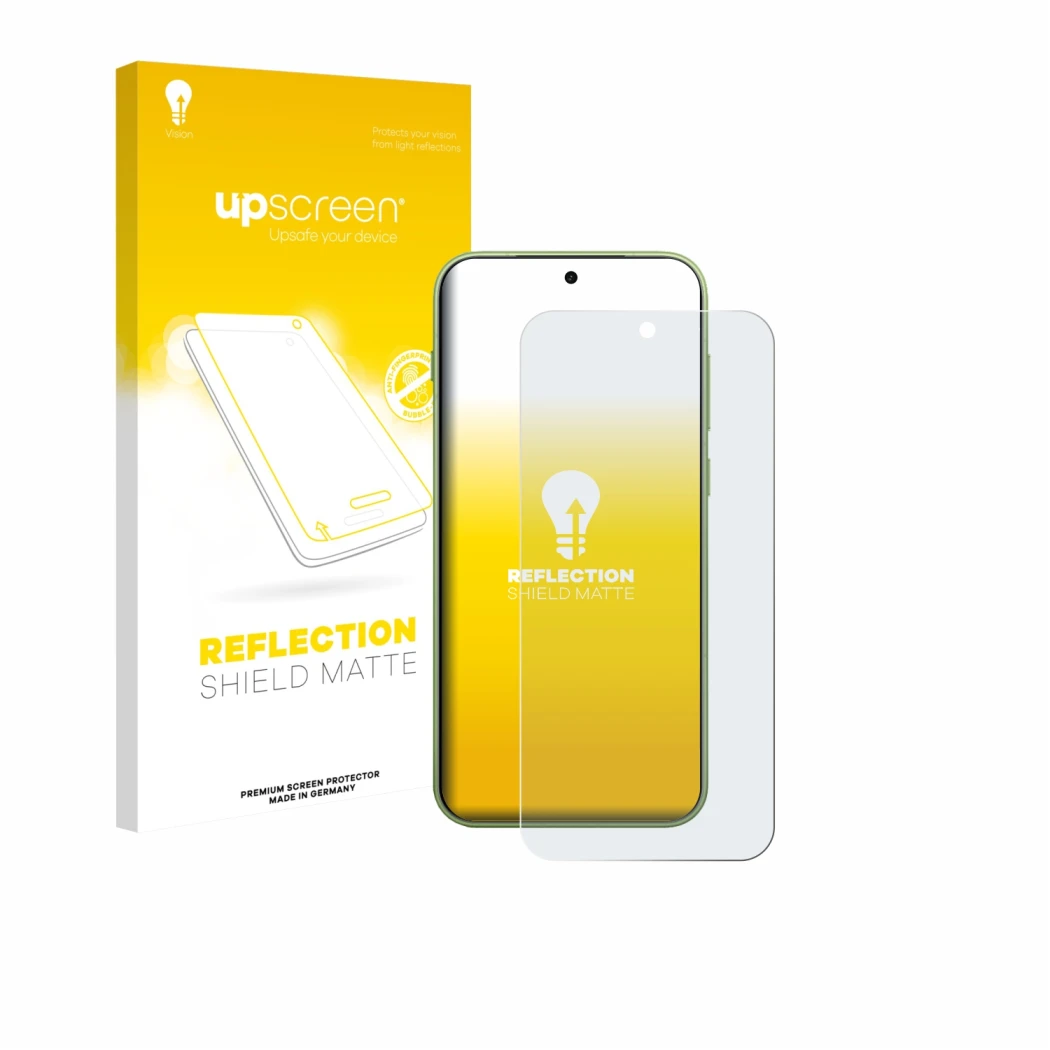 Face avant d’un emballage produit avec le logo de la marque upscreen. À côté, l’appareil OnePlus 15T est représenté avec la pr