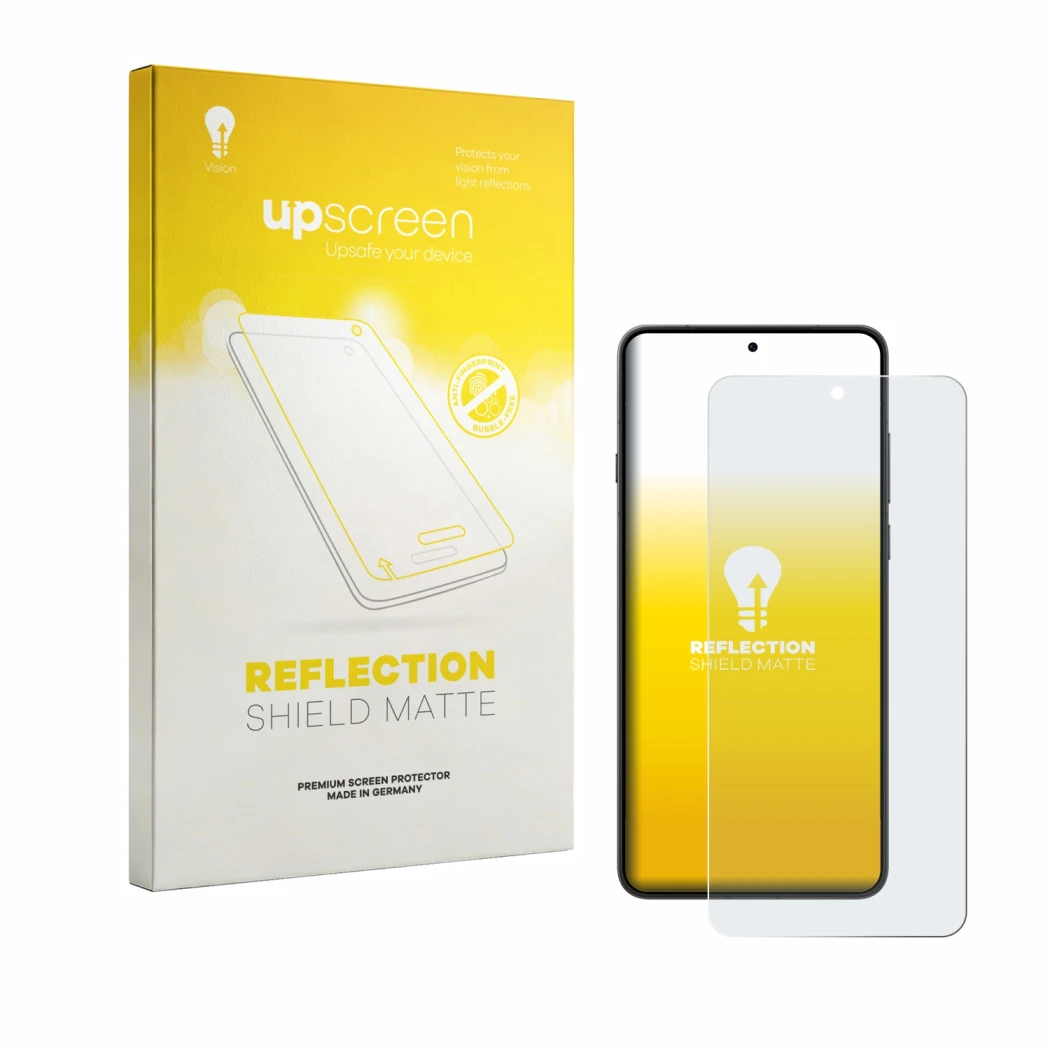 Face avant d’un emballage produit avec le logo de la marque upscreen. À côté, l’appareil Oppo Find X9 Ultra est représenté ave