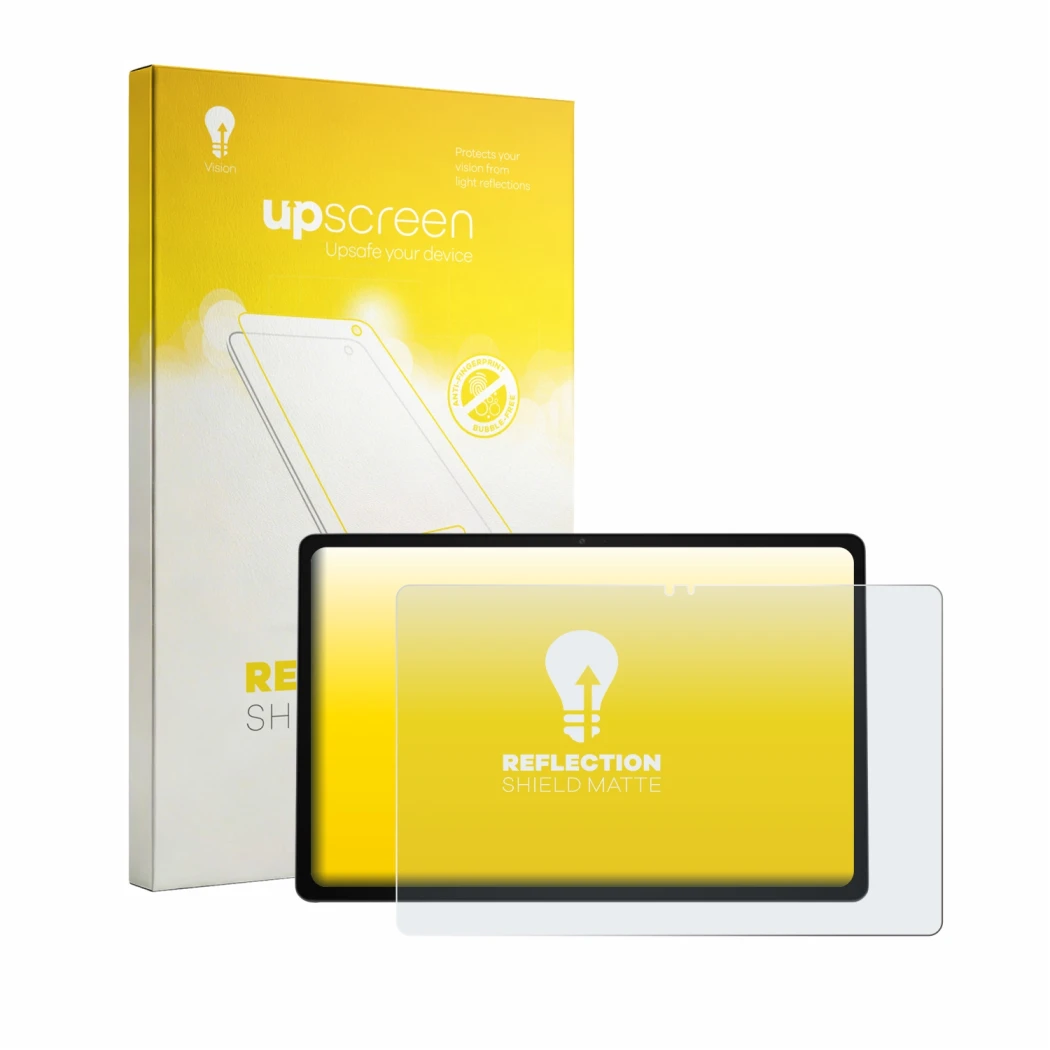 Face avant d’un emballage produit avec le logo de la marque upscreen. À côté, l’appareil ASUS Chromebook CM32 est représenté a