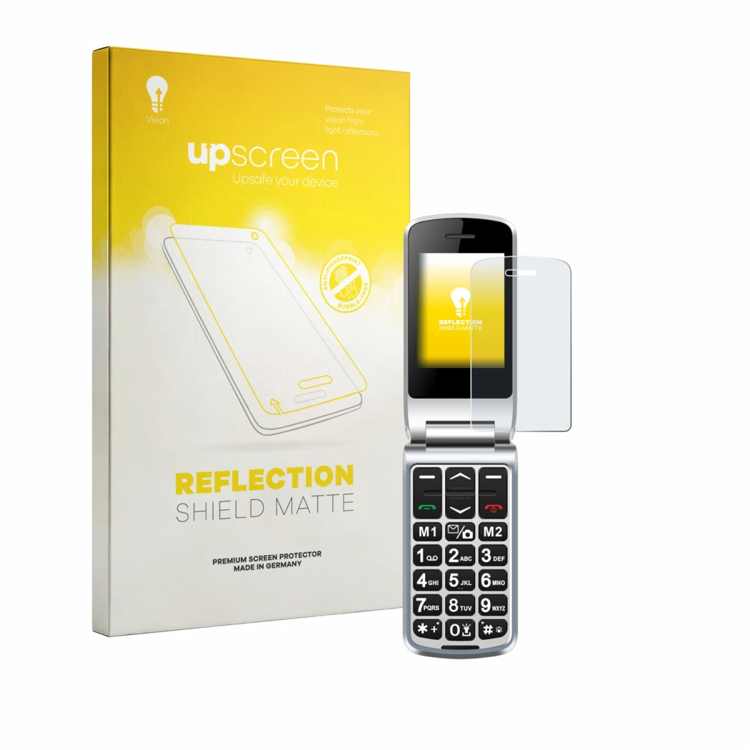 Face avant d’un emballage produit avec le logo de la marque upscreen. À côté, l’appareil Sweetlink F1PLUS est représenté avec 