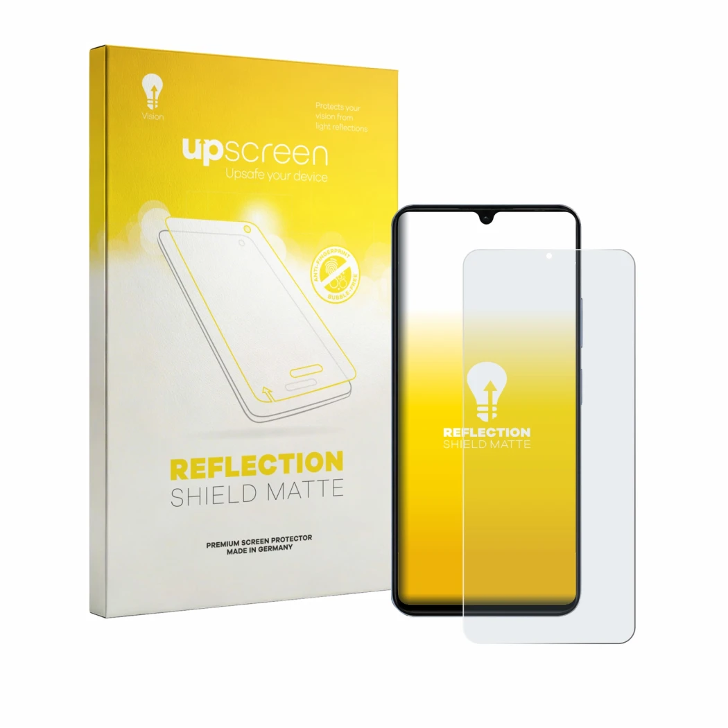 Face avant d’un emballage produit avec le logo de la marque upscreen. À côté, l’appareil Blackview Wave 10C est représenté ave