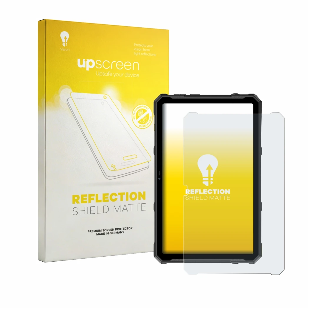Face avant d’un emballage produit avec le logo de la marque upscreen. À côté, l’appareil Ulefone Armor Pad 4T Ultra est représ