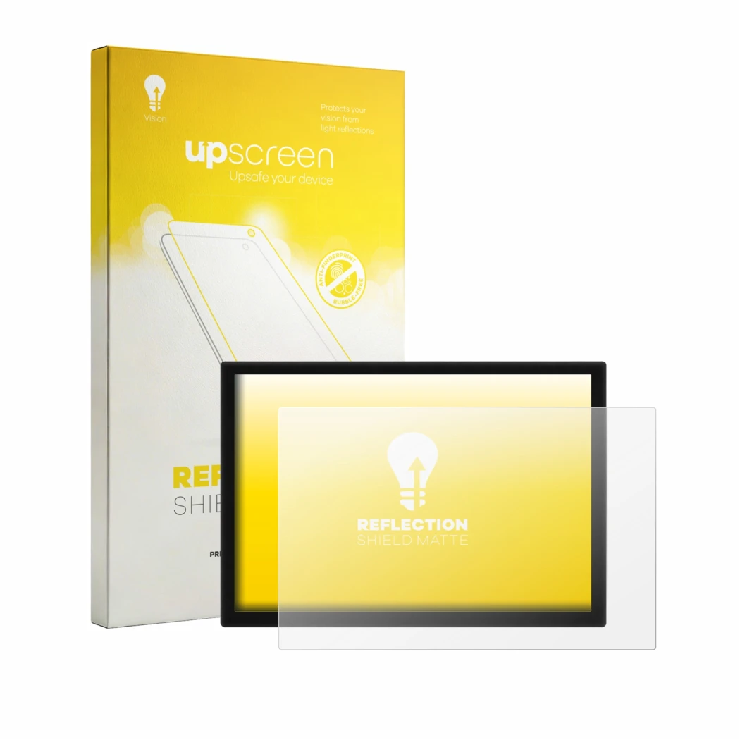 Face avant d’un emballage produit avec le logo de la marque upscreen. À côté, l’appareil WetterOnline Home 4 est représenté av