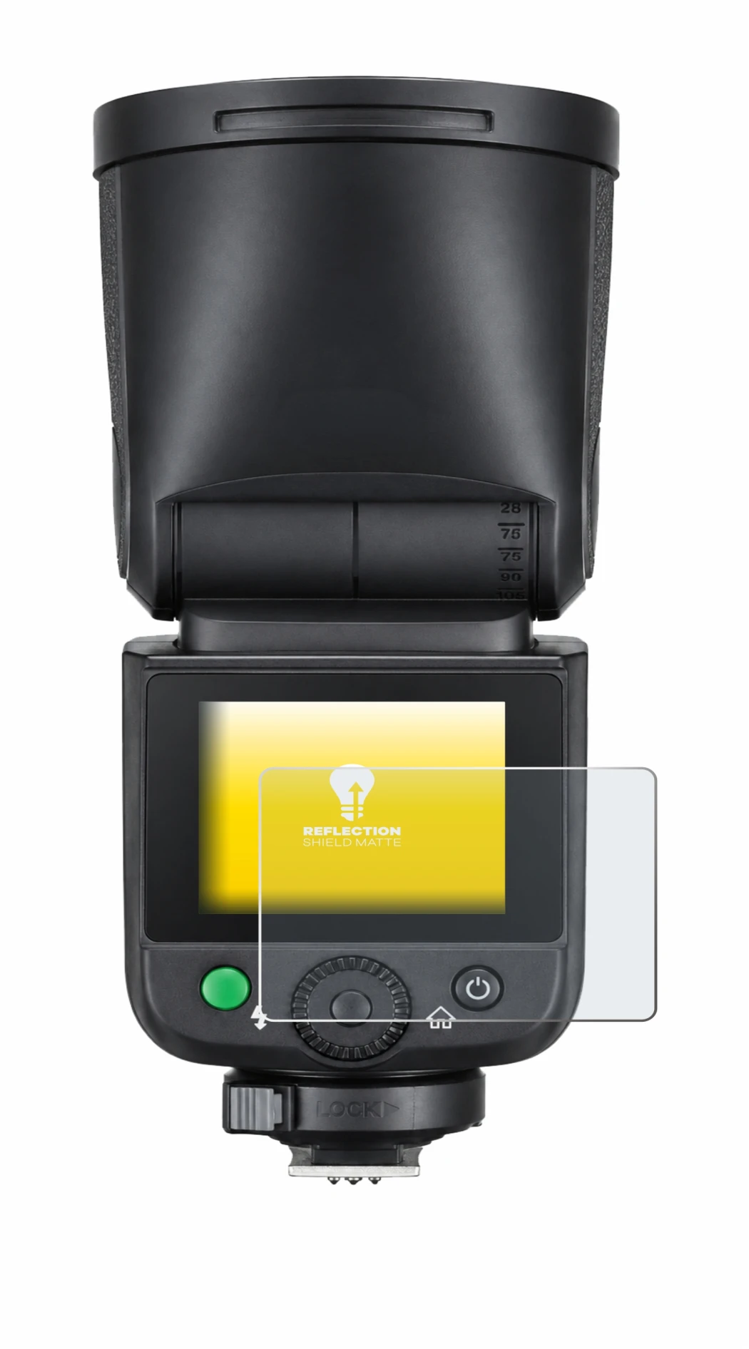 Image de l'appareil Godox V1 mid avec une grande variété de protections d'écran.