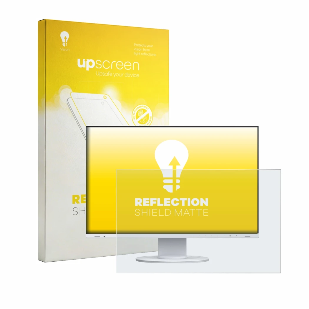 Face avant d’un emballage produit avec le logo de la marque upscreen. À côté, l’appareil Eizo Flexscan EV2410R est représenté