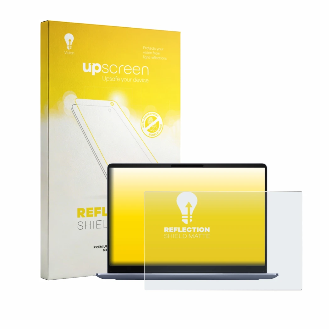 Face avant d’un emballage produit avec le logo de la marque upscreen. À côté, l’appareil Dell 14S DS14260 est représenté avec 