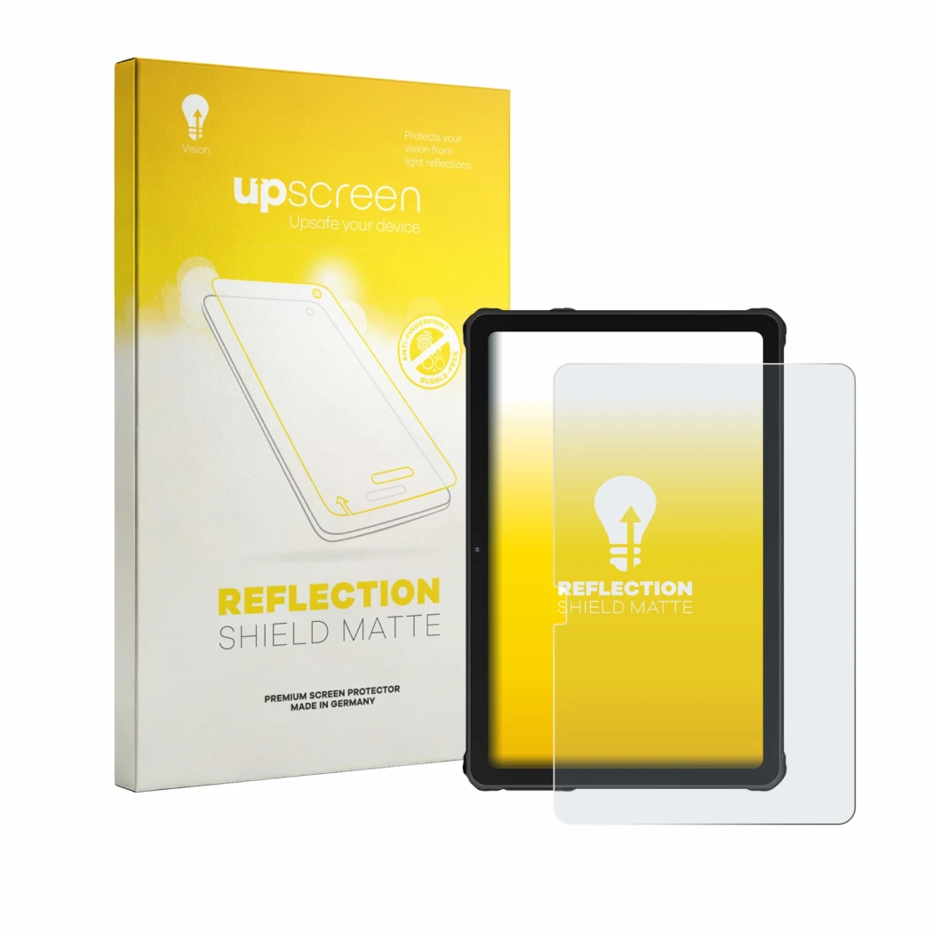 Face avant d’un emballage produit avec le logo de la marque upscreen. À côté, l’appareil Oukitel RT10 est représenté avec la p