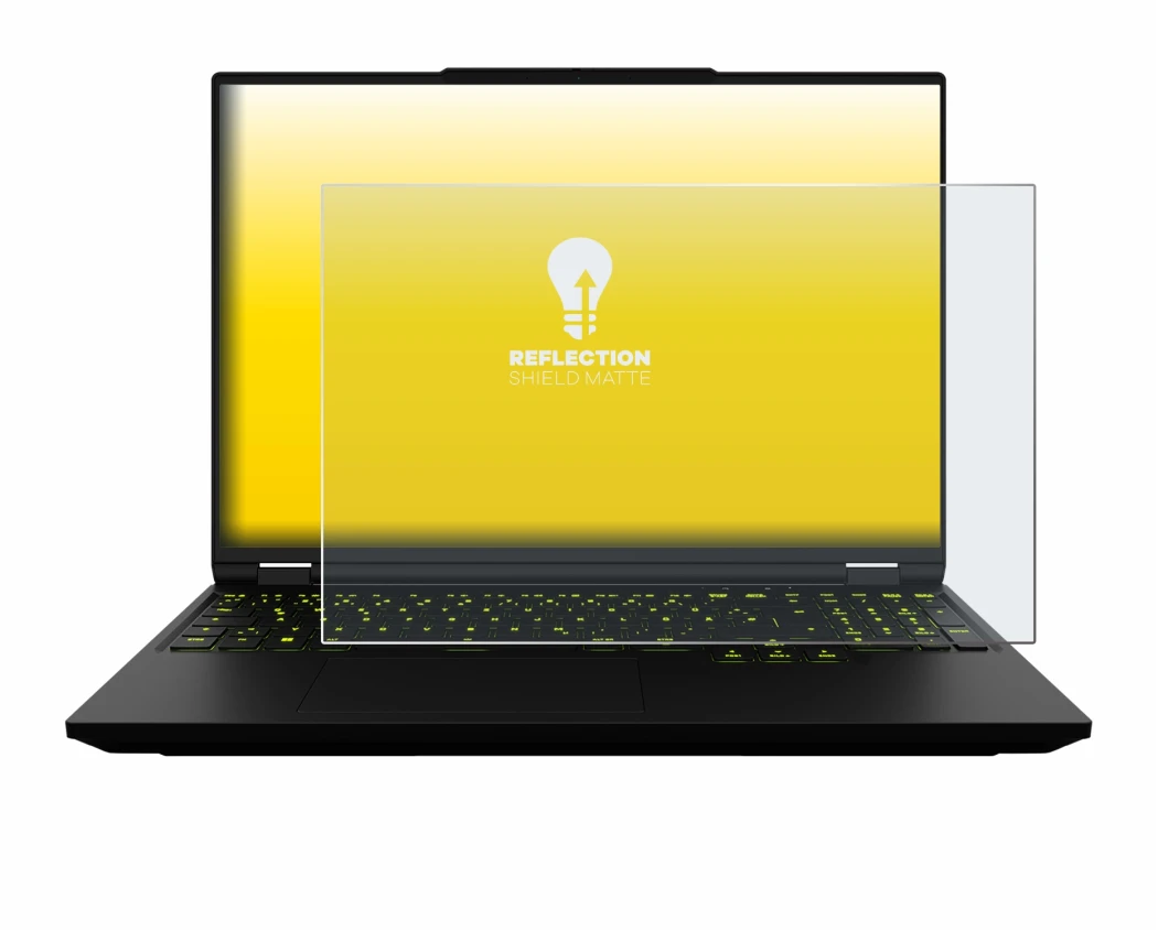 Image de l'appareil XMG Neo 16 avec une grande variété de protections d'écran.