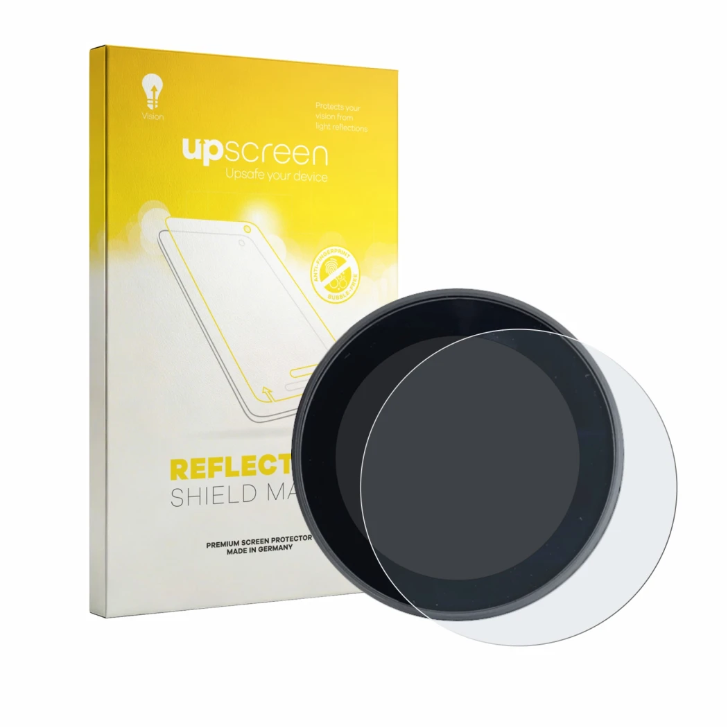 Face avant d’un emballage produit avec le logo de la marque upscreen. À côté, l’appareil Meraki Gen 2 Espresso Machine est rep