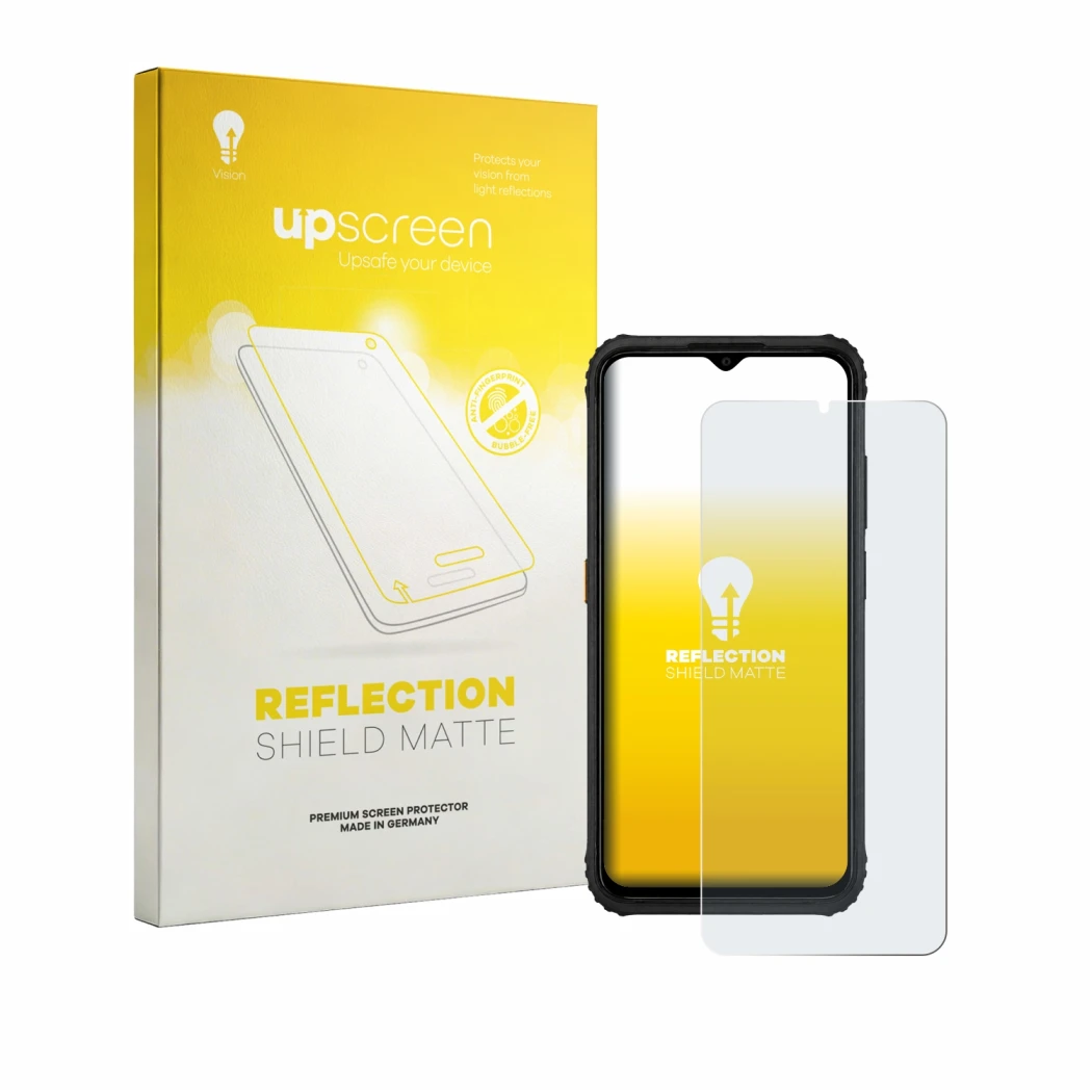 Face avant d’un emballage produit avec le logo de la marque upscreen. À côté, l’appareil AGM H6 est représenté avec la protect