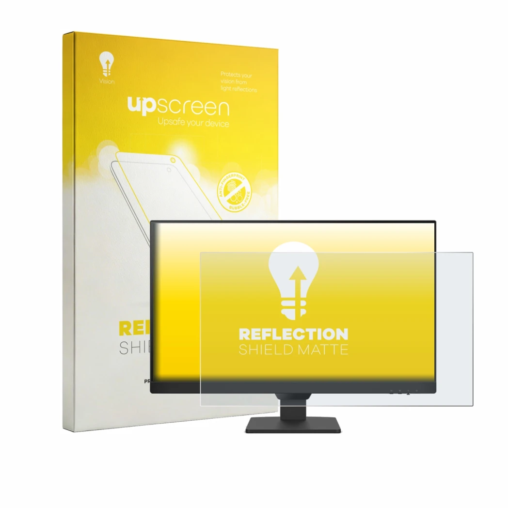 Face avant d’un emballage produit avec le logo de la marque upscreen. À côté, l’appareil BenQ GW2490E est représenté avec la p