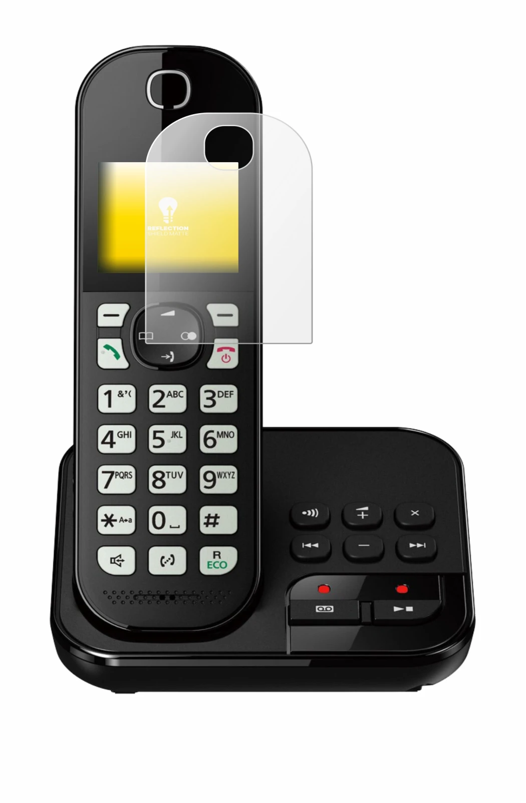 Image de l'appareil Panasonic KX-TGC422 avec une grande variété de protections d'écran.