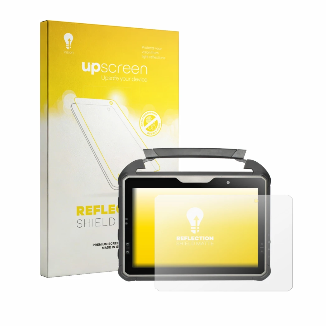 Face avant d’un emballage produit avec le logo de la marque upscreen. À côté, l’appareil DT Research DT302RP est représenté av