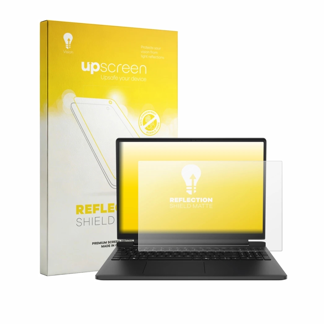 Face avant d’un emballage produit avec le logo de la marque upscreen. À côté, l’appareil Dell Alienware 15 DA15260 est représe