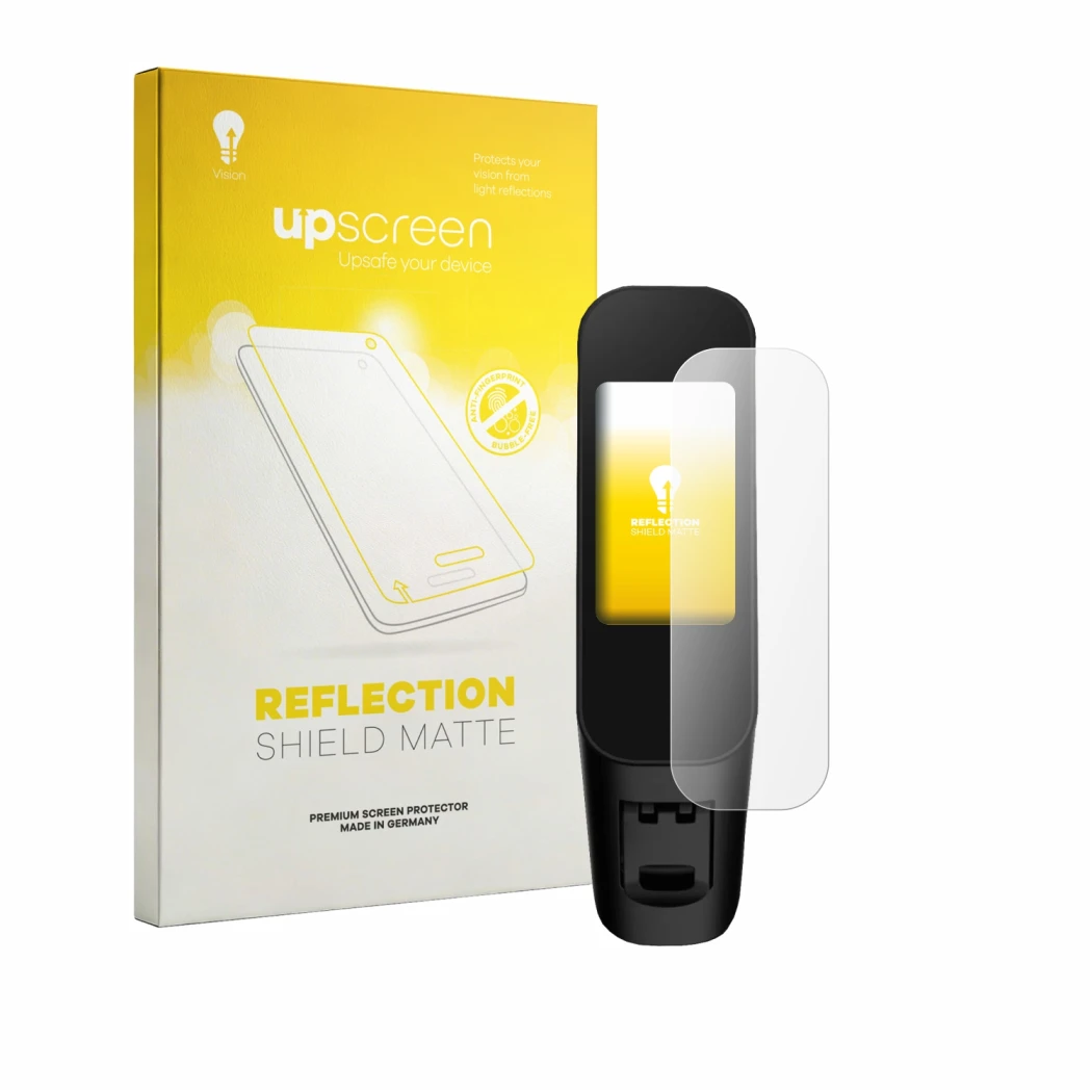 Face avant d’un emballage produit avec le logo de la marque upscreen. À côté, l’appareil Xiaomi Electric Scooter 6 Ultra est r