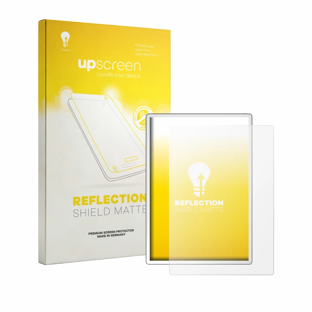 Face avant d’un emballage produit avec le logo de la marque upscreen. À côté, l’appareil PocketBook InkPad One est représenté
