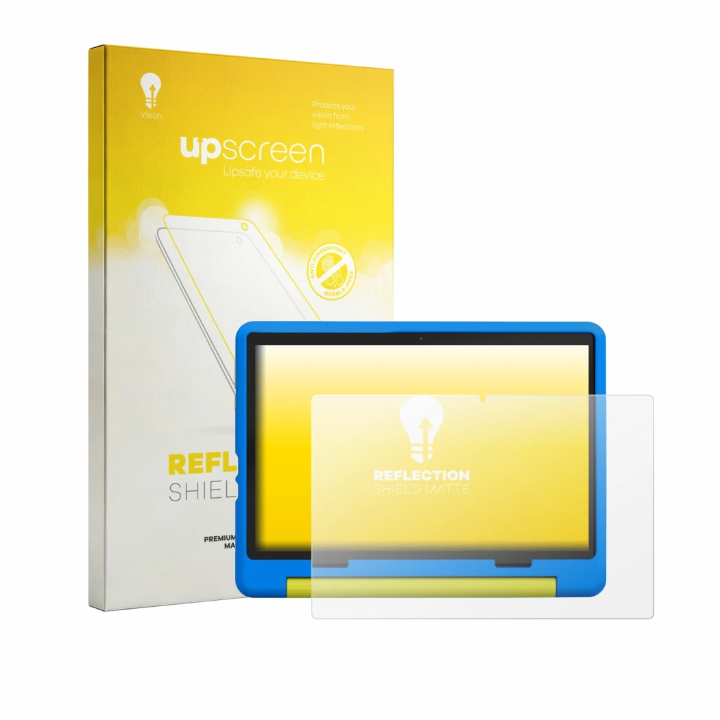 Face avant d’un emballage produit avec le logo de la marque upscreen. À côté, l’appareil Laptok KB1016 10.1