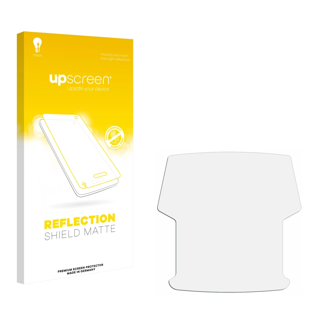 Face avant d’un emballage produit avec le logo de la marque upscreen. À côté se trouve la protection d’écran correspondante.