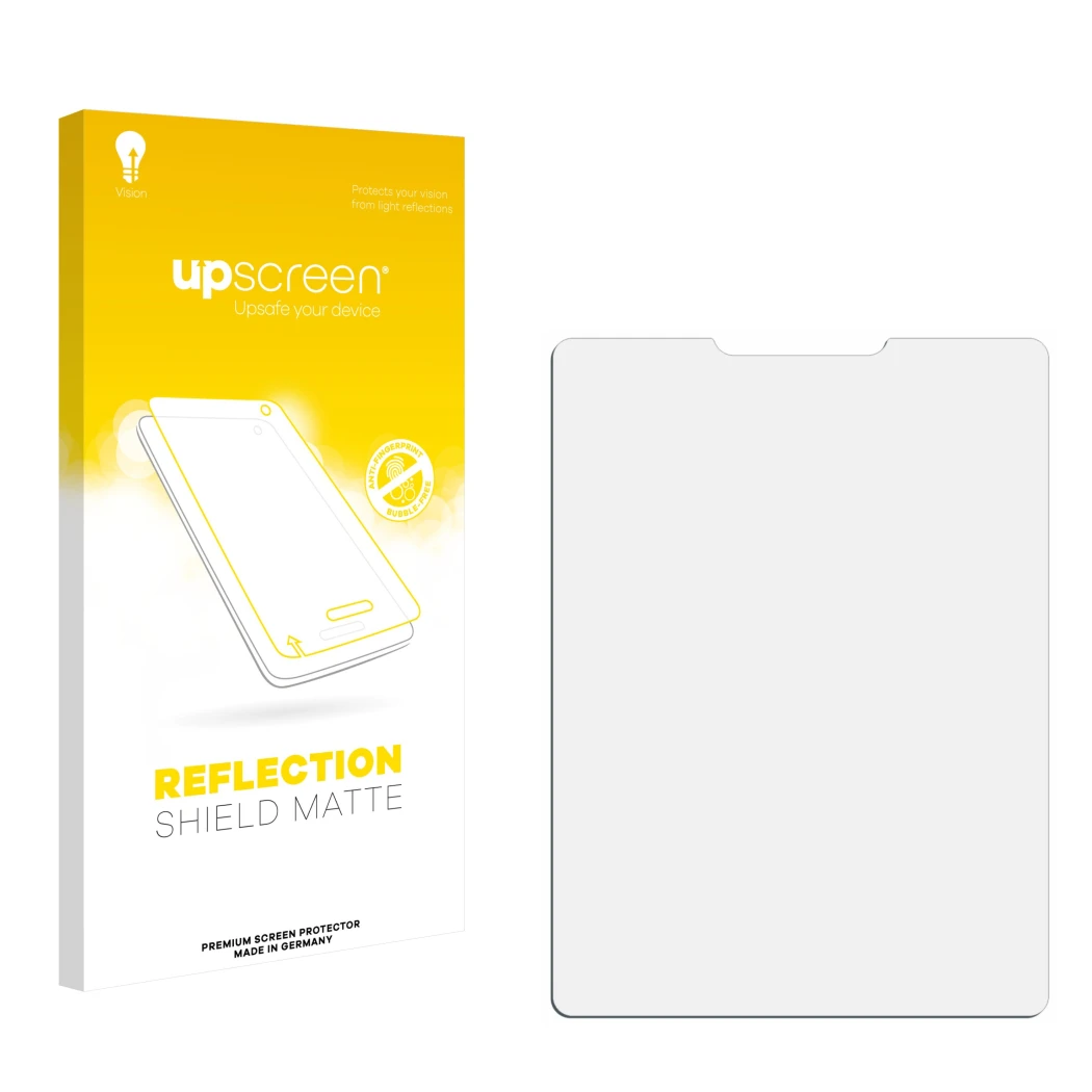 Face avant d’un emballage produit avec le logo de la marque upscreen. À côté se trouve la protection d’écran correspondante.