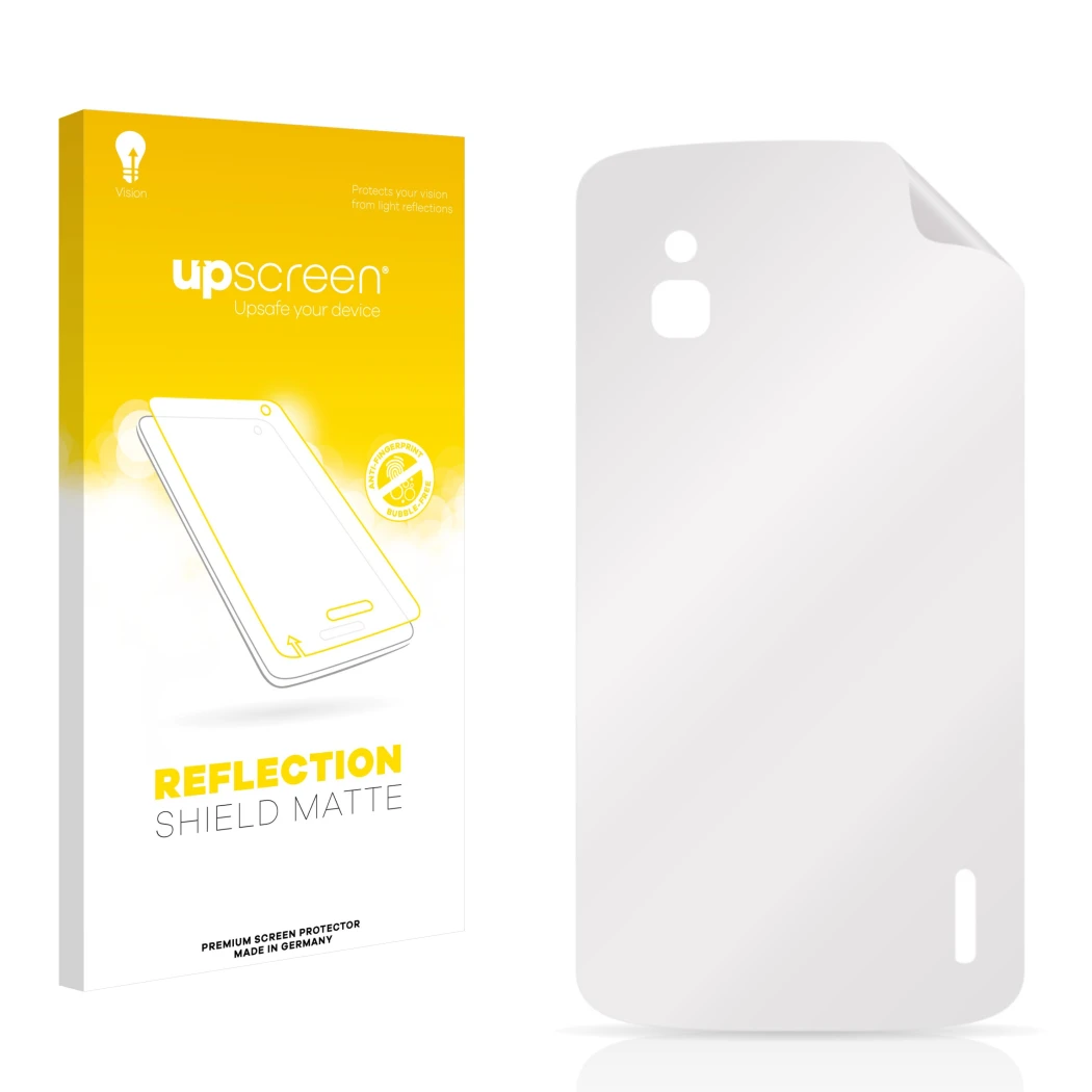 Face avant d’un emballage produit avec le logo de la marque upscreen. À côté se trouve la protection d’écran correspondante.