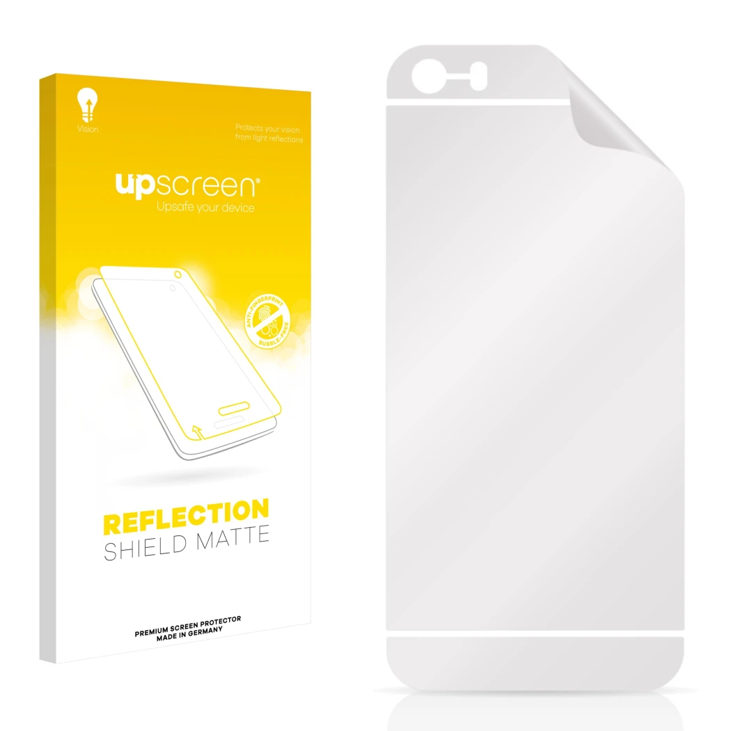 Face avant d’un emballage produit avec le logo de la marque upscreen. À côté se trouve la protection d’écran correspondante.