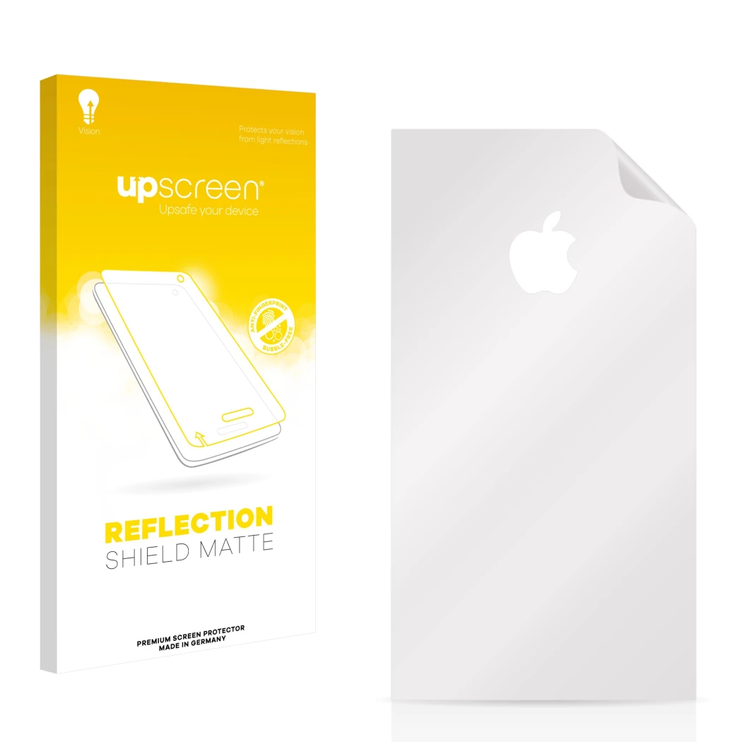 Face avant d’un emballage produit avec le logo de la marque upscreen. À côté se trouve la protection d’écran correspondante.