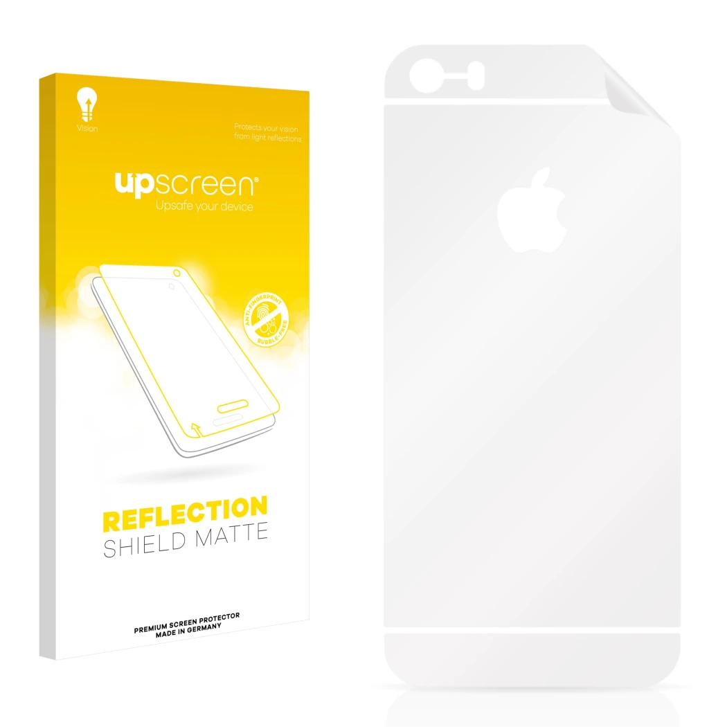 Face avant d’un emballage produit avec le logo de la marque upscreen. À côté se trouve la protection d’écran correspondante.