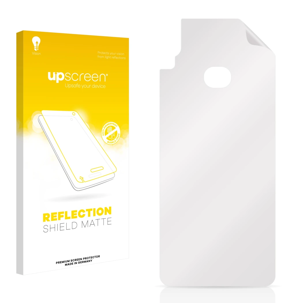 Face avant d’un emballage produit avec le logo de la marque upscreen. À côté se trouve la protection d’écran correspondante.