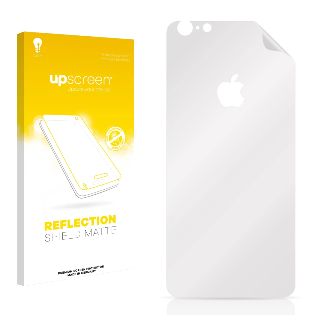 Face avant d’un emballage produit avec le logo de la marque upscreen. À côté se trouve la protection d’écran correspondante.