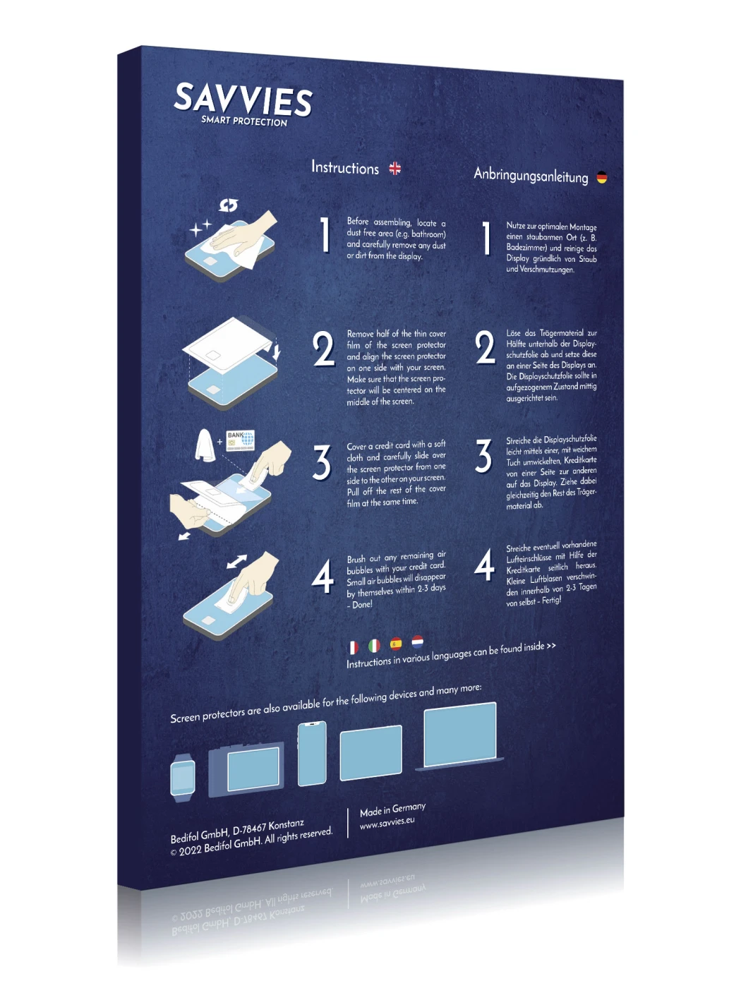 Face arrière d’un emballage produit avec le logo de la marque Savvies