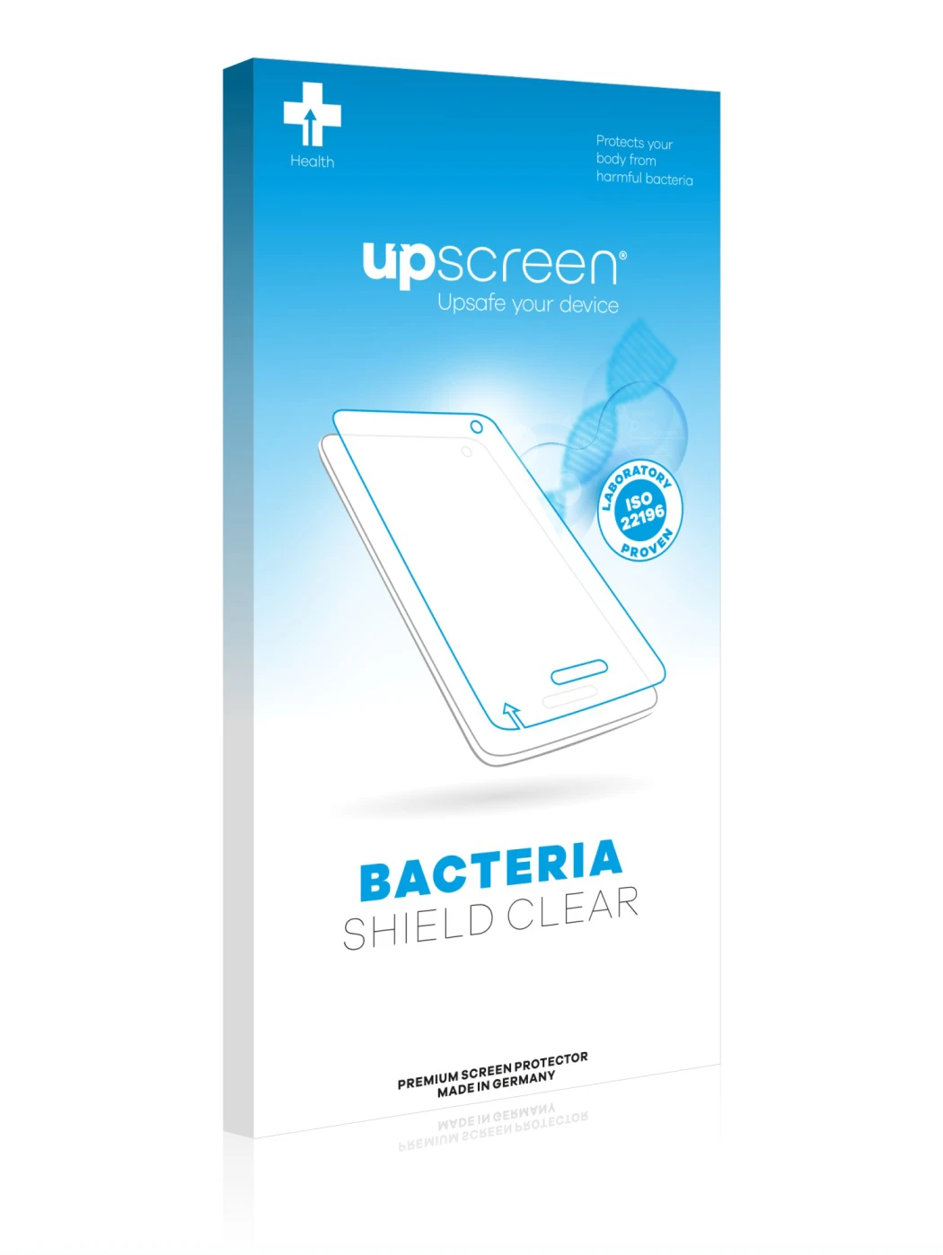 Face avant d’un emballage produit avec le logo de la marque upscreen