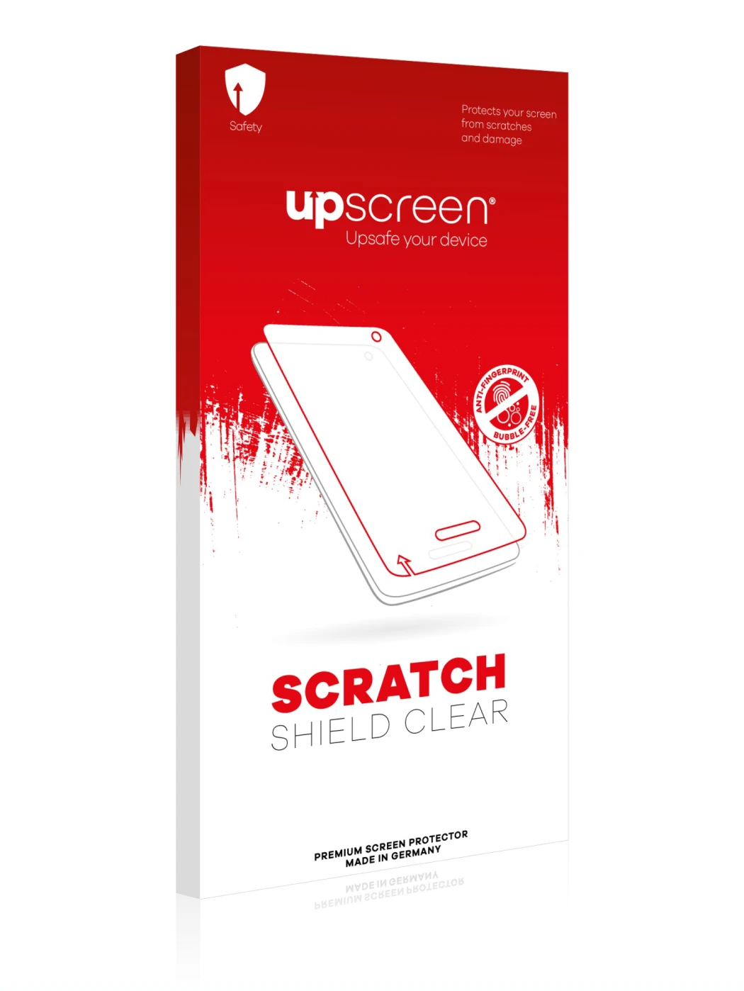 Face avant d’un emballage produit avec le logo de la marque upscreen