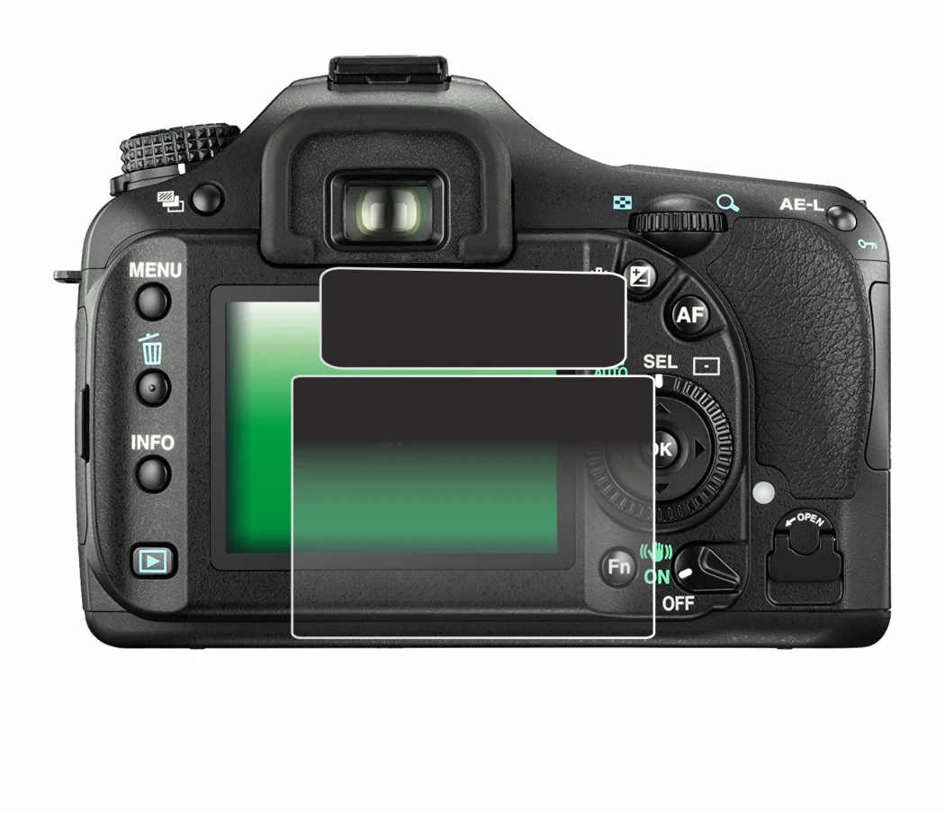 Image de l'appareil Pentax K20D avec une grande variété de protections d'écran.
