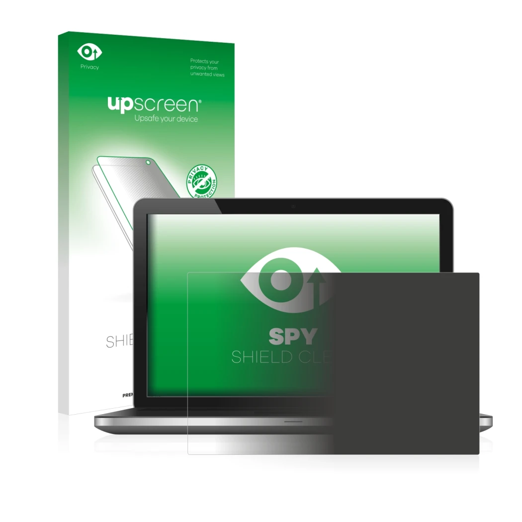 Face avant d’un emballage produit avec le logo de la marque upscreen. À côté, l’appareil est représenté avec la protection d’é